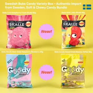 Swedish Bubs Candy Variety Box Authentic Import from Sweden Soft Chewy Candy Bundle with Sour Ovals & Cool Foam Skulls