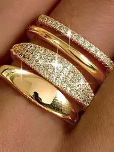 4 Pcs Elegant Stackable Rings Set for Women Non Tarnish Dainty Cubic Zirconia Wedding Bands Ring Set Minimalist Trendy Statement Engagement Promise Thumb Rings Stacking Size 5-10