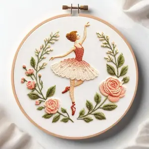 Beginner Embroidery Kit, Elegant Cross Stitch Set, Ballet Dancer Style, Embroidery Design, DIY Embroidery Lovers, Includes Printed Cotton Fabric, Thread, Needle, Chart, Needle Crafts Kit