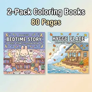 2pcs Adult Coloring Books - Hygge Place & Bedtime Story Theme | 80 Pages of High-Quality Opaque, Super-Sensitive Paper | Beginner-Friendly with Clear Lines & Vibrant Illustrations | Perfect Gift for Men & Women for Easter, Birthdays, and Valentine's Day