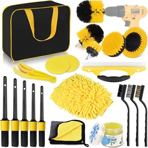 Pecham 20PCS Car Detailing Kit, Car Detailing Brush Set, Auto Detailing Drill Brush Set, Car Detailing Brushes, Car Wash Kit, Car Accessories, Car Cleaning Tools Kit for Interior, Exterior, Wheels Pecham
