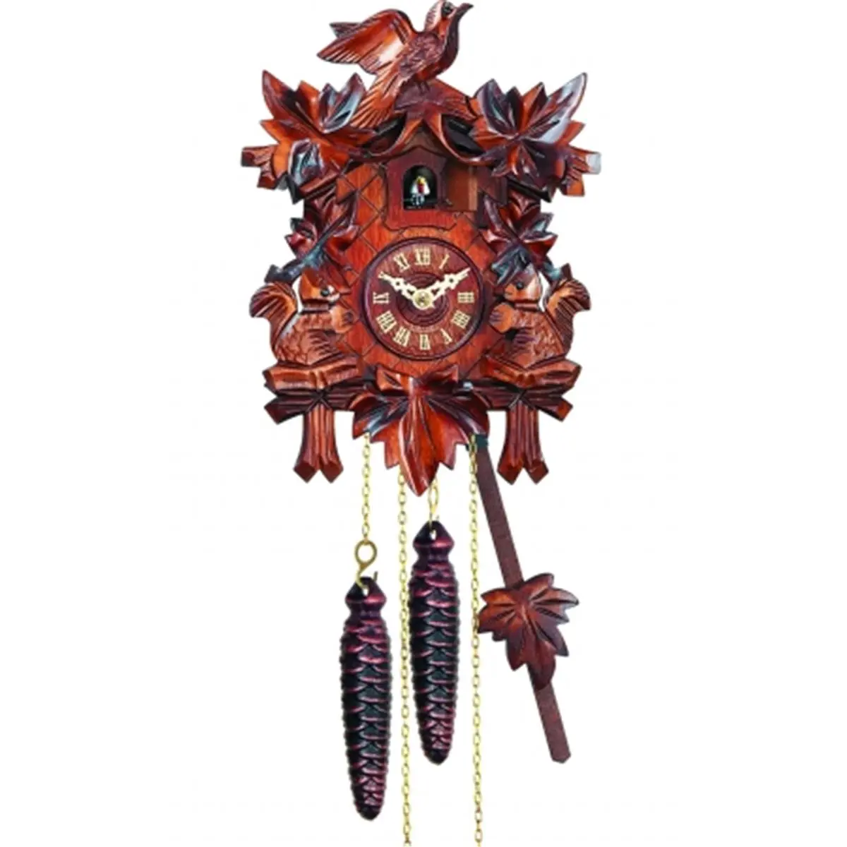 Traditional Weight-Driven Wooden Cuckoo Clock - Full-Size Analog Clock with Carved Animal Details, Room Decor Collectible for Indoor Home Supplies, Animals