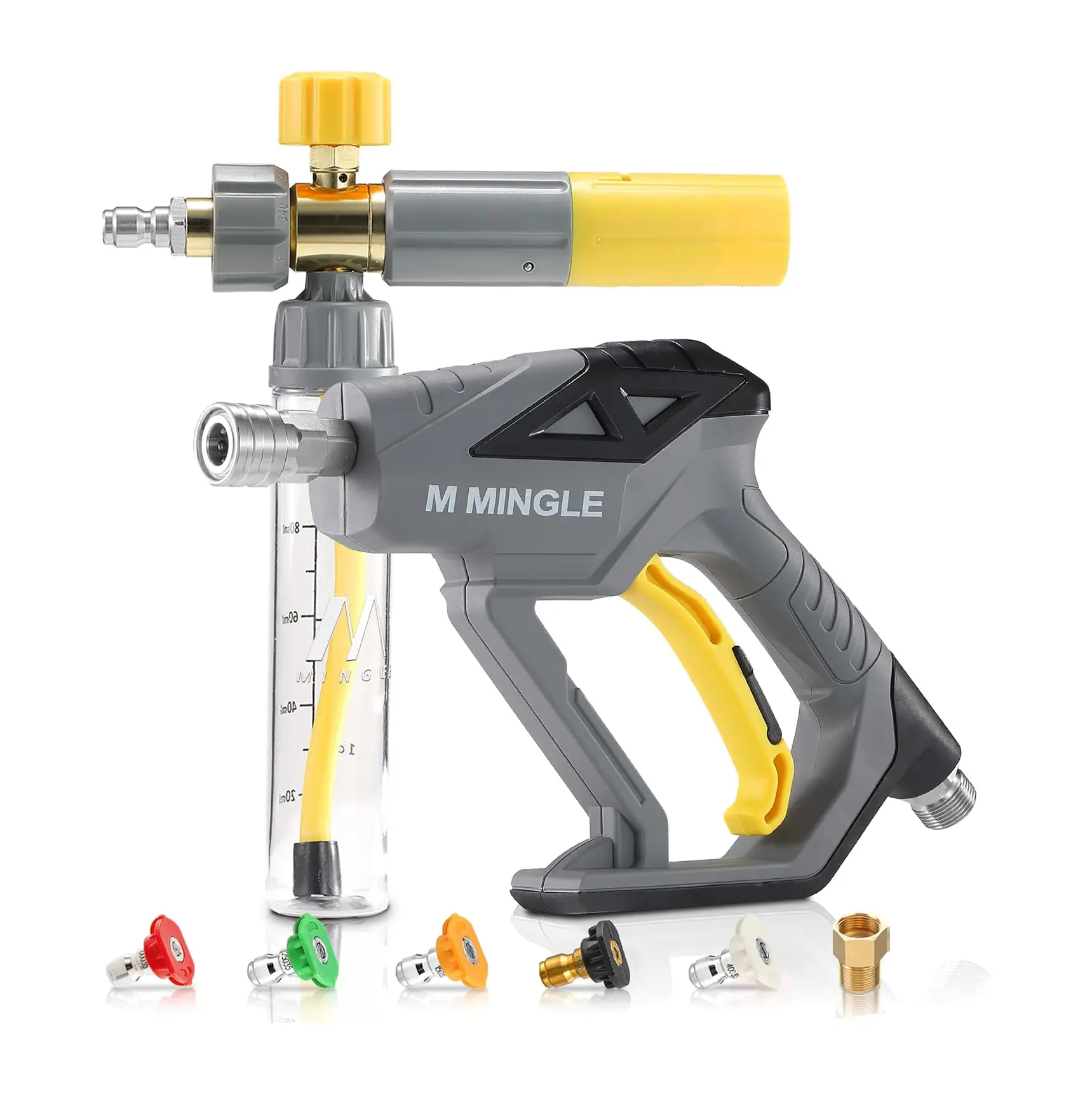 M MINGLE Mini Foam Cannon Car Wash Set, Pressure Washer Gun with 5 Nozzle Tips, 1/4" Fitting, Brass Adapter, Sudsy Concentrate Sprayer, Car Detailing Products, DealsForYouDays, Car Wash Accessories