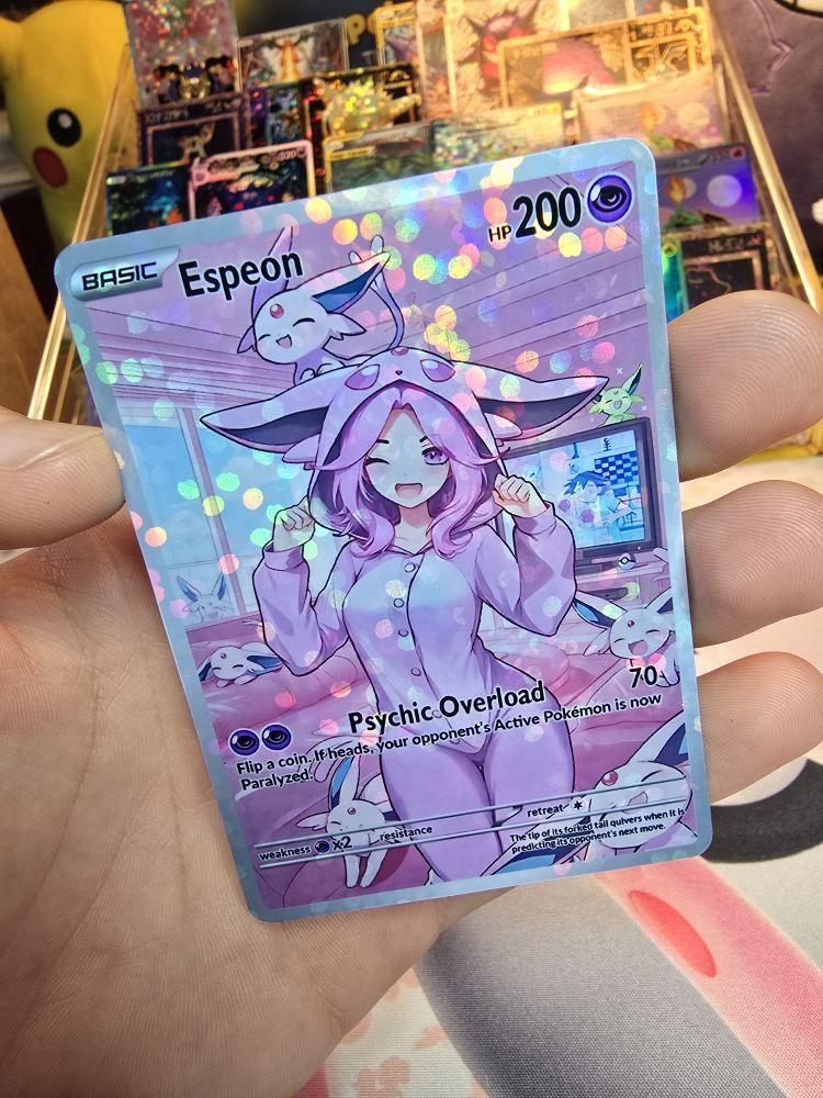 Espeon Cozy Slumber Series Custom Card - Rainbow OR Confetti Holo NEW Rainbow Texture Version!