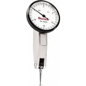 Starrett Dial Test Indicators: 0.03 Max, 0-15-0, Horizontal 1-9/16" Dia, White Dial, 0.0005" Graduation 12527