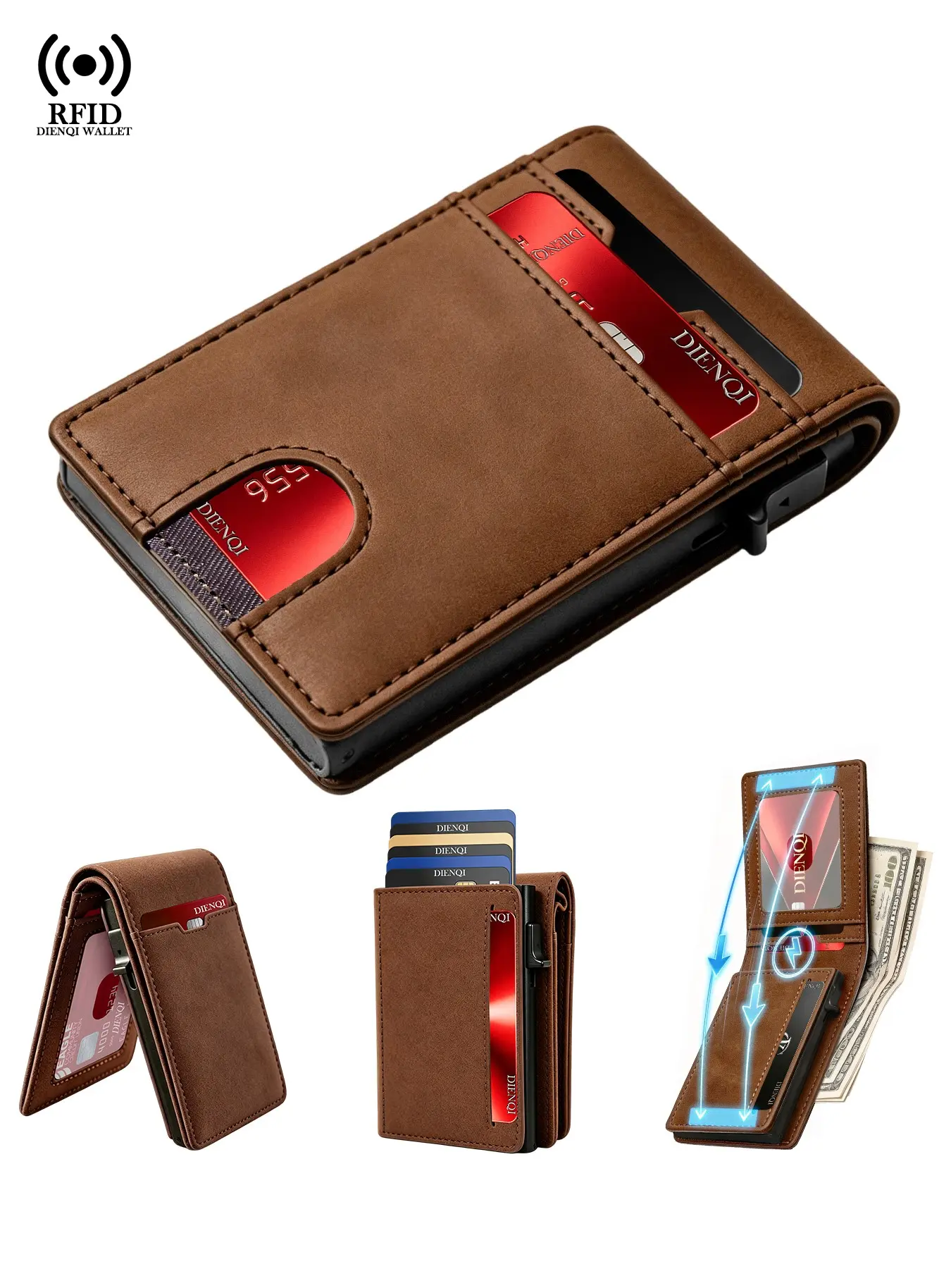 Men's Slim RFID Wallets, Bifold Credit Card Holder, ID Bank Cardholder, Money Clip, Aluminum Metal Case, Minimalist Coin Purse for All Seasons, Casual Portable RFID Blocking Wallet, Gift for Father's Day & Thanksgiving