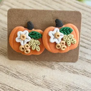 Polymer clay floral pumpkin stud earring Female Casual