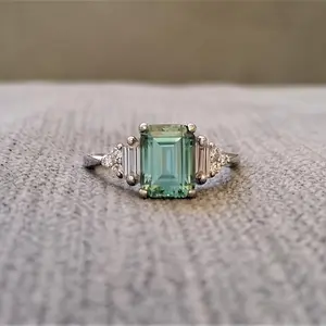 One Silvery Ring with Square Synthetic Zirconia Setting