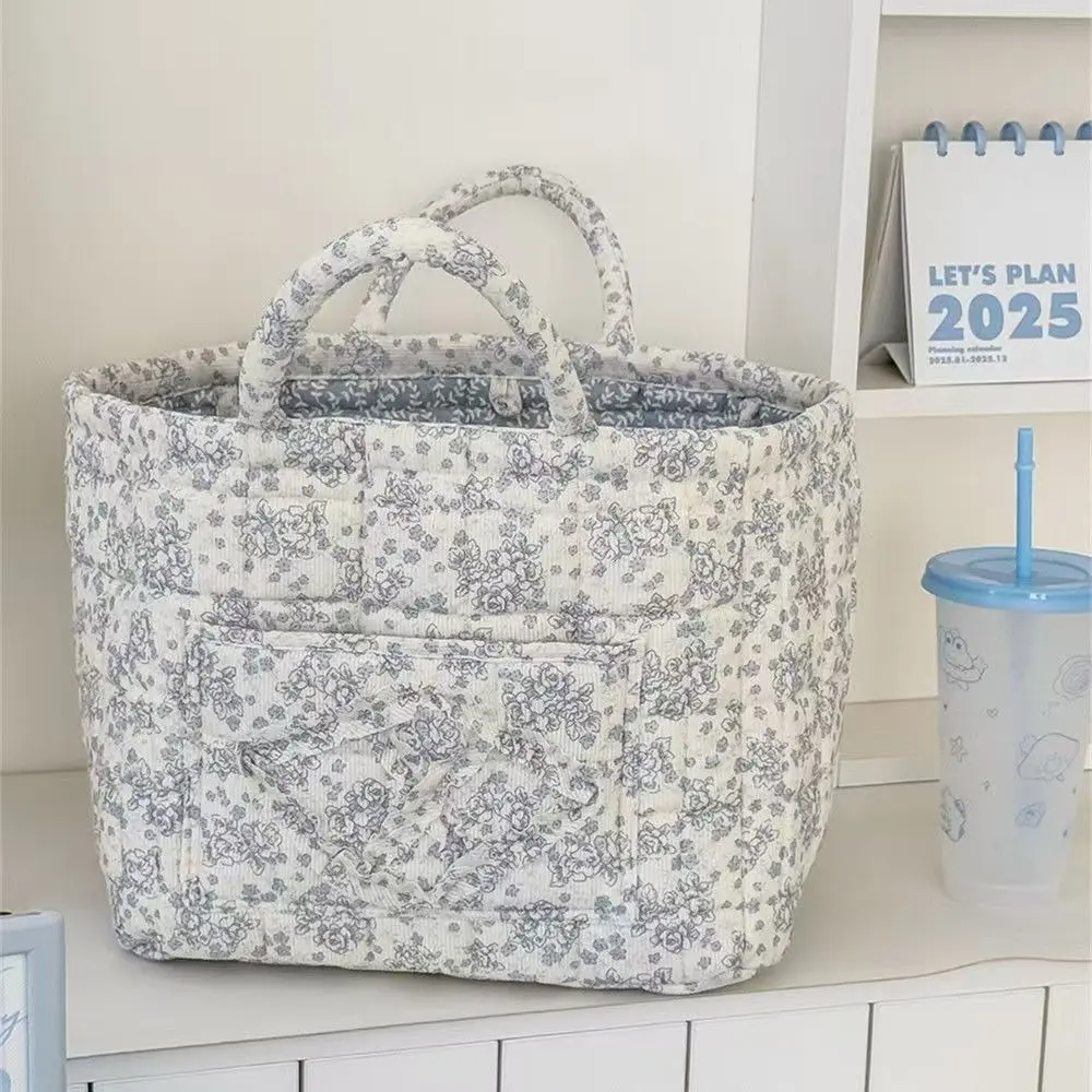 Quilted Floral Cotton Storage Basket - Classic, Durable Square Laundry Basket, Foldable Multi-Use Home Organizer Tote for Small Spaces easter baskets Foldable Stair Storage Basket with Handles storage organization