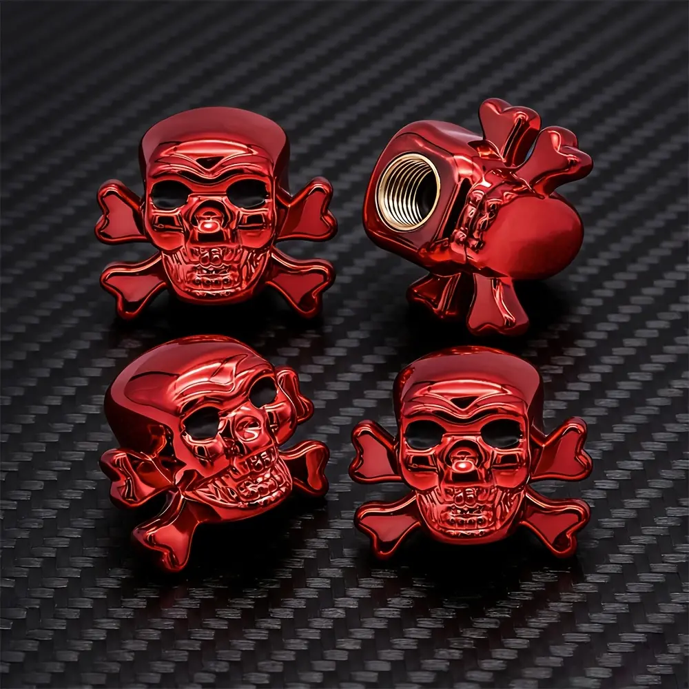 4pcs skull ABS material themed Automotive tire valve caps, designed for dust protection, suitable for cars, SUVs, bicycles, trucks, and motorcycles, Tyre Caps, Truck Accessories