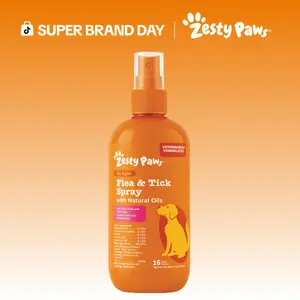 Zesty Paws Flea & Tick Natural Soothing Spray for Dogs 16 fl oz Vet-Formulated with Clean Cedarwood Rosemary & Peppermint Oils