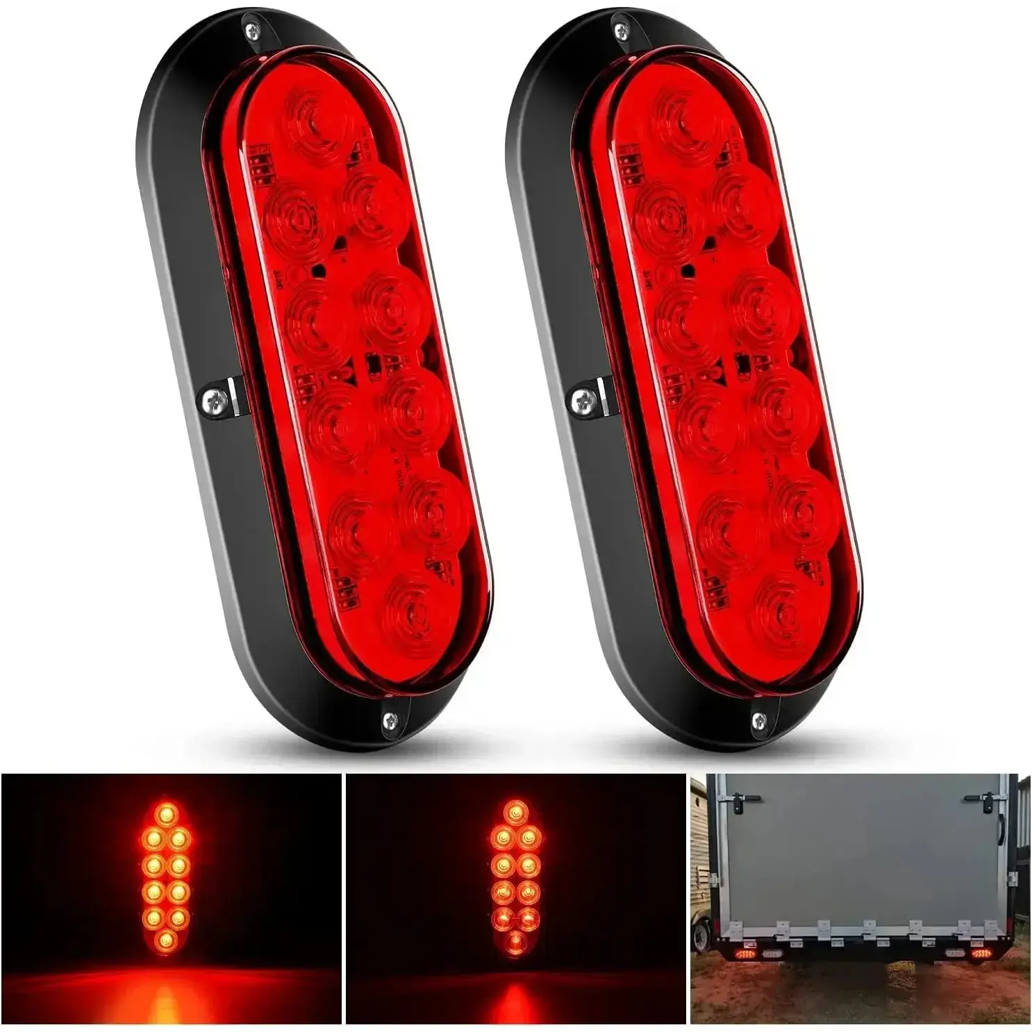 Nilight 6-Inch Oval Red Upgrade LED Trailer Tail Lights (Pair) with LED Turn Signal for Trucks, Car Brake Applications Rear Taillights, Led Signal Lamp, Trailer Tow Lights,car accessories