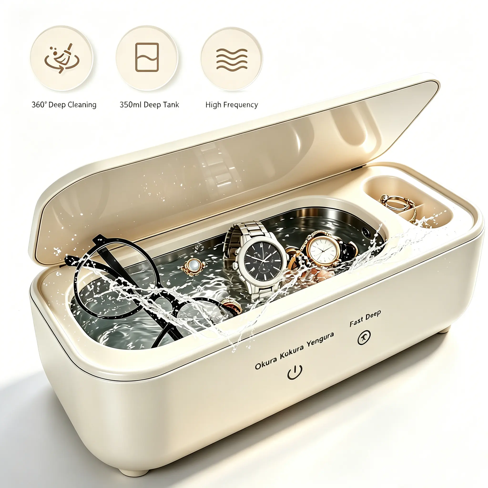 Summerwins Professional Portable Acrylic Ultrasonic Jewelry Cleaning Tool - 48kHz High Frequency Tech, 360° Cycle Cleaning, 7-Minute Deep Cycle, 12oz Compact Design, Watch Holder, Efficiently Cleans Rings, Necklaces & Watch Straps, Home Gift, Ultrasonic J