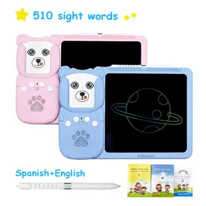 KIDGENIUS 3-in-1 Bilingual LCD Writing Tablet, 255 Flash Cards with 510 Sight Words, Quick Erase, Drop-Proof & Eye-Safe, for Autism Therapy & Home Tutoring, Spanish-English Holiday Gift,summerwins Digital Drawing Pad