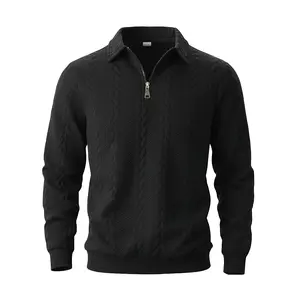 Men's half-zip knitted pullover, textured long-sleeve V-neck pullover, soft and comfortable business-casual pullover, suitable for daily wear, work occasions, and outdoor activities, stylish men's knitted pullover, with ribbed cuffs and hem