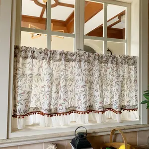 1pc Simple Floral Tassel Decor Curtain, Short Drapery for Living Room Bedroom Kitchen, Sunlight Blocking UV Protection, Country Style