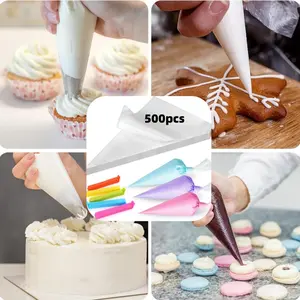 500Pcs Piping Bags 10 Inch, and 5pcs Sealing clip, Thick Tipless Piping Bags, Non-Slip Disposable Pastry Bag for Royal Icing, Cookies, Cake Decorating