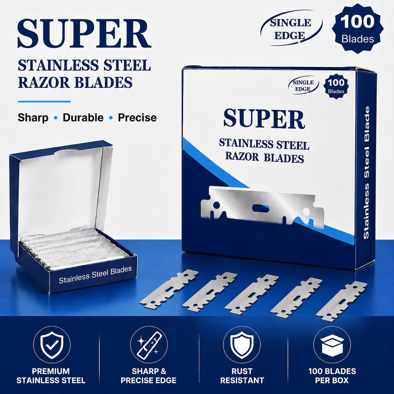 100pcs Stainless Steel Half-Edge Razor Blades for Haircuts - Vintage Manual Shaving Tools, Professional Barber Supplies easy replacement sharp handheld