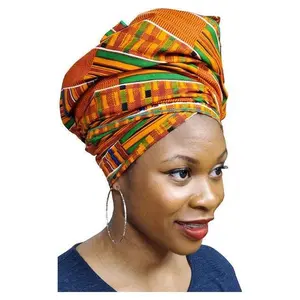 Kente Print Head wrap with Green  Trim-DP3227HGT