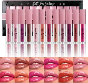 LANGMANNI 12Pcs Lip gloss Collection Makeup Set, Shiny Smooth Soft Liquid Lip Glosses Lip Stain With Rich Varied Colors For Girls And Women Makeup (Glossy-A)