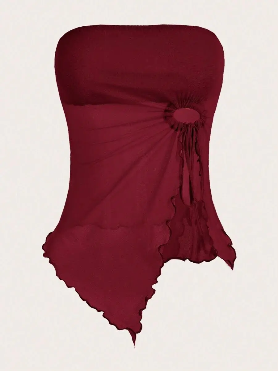 SHEIN ICON Drawstring Side Asymmetrical Hem Tube Asymmetrical Top