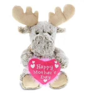DOLLIBU Super-Soft Hypoallergenic Sitting Moose Stuffed Toy - Heart Shaped Pillow-Infused, Ideal Gift for Wife, Perfect for Bed Stand & Cubicle Decor