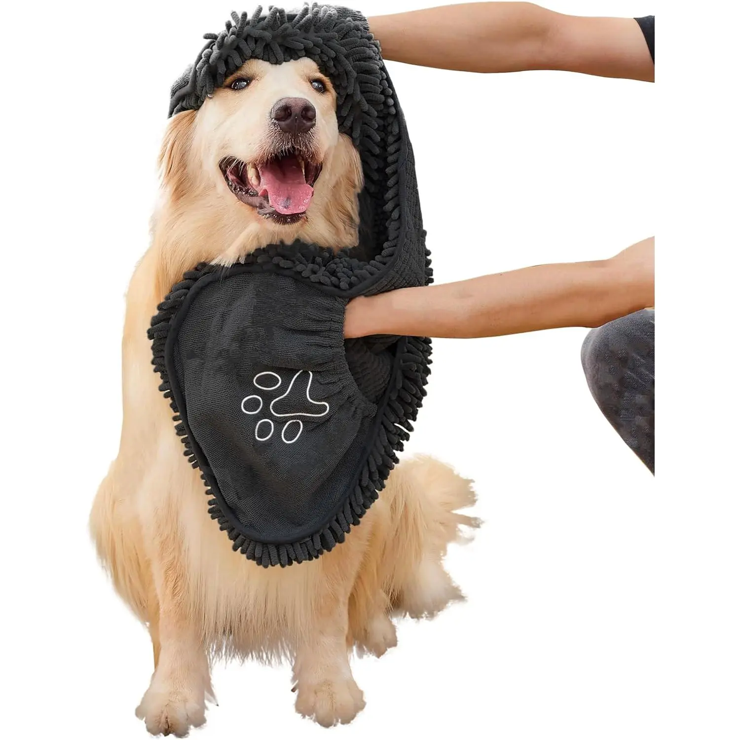 Dog Towel Microfiber – Super Absorbent Fast Dry Dog Towels for Drying Dogs, Soft Pet Bath Towel with Hand Pockets, Large & Small Dogs, Machine Washable (Black)