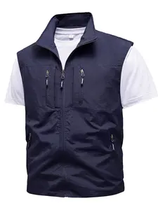 Men's Casual Stand Collar Vest Gilet with Pockets, Fashion Design, Lightweight Comfortable Multi-Layer Outdoor Activity Wear