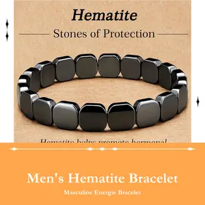 Hematite Bracelet Men Natural Stones Handmade Bracelets Reignites Masculine Energy Male Healing Bracelets for Mens Inspirational Jewellery Gifts Adjustable Heart Rate Couples Set