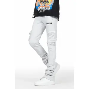 Colin Heather Grey Stacked Flare Track Pant