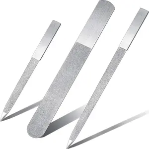 3 Pcs Metal Diamond Nail File Set for Women Men Stainless Steel Metal Double Side Fingernail Toenail Buffer Filers Silver Emery Boards for Salon Home Travel Manicure Pedicure Nail Care Tool
