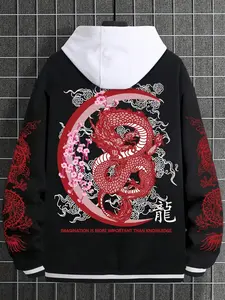 Unisex Japanese Dragon Baseball Jacket, Loose Fit Button-Up Outerwear, Street Style Casual Clothing, Men's and Women's Fashion