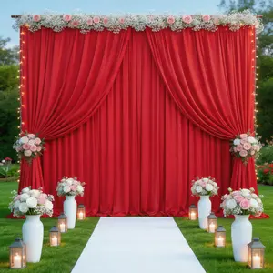 10 Pack 5x10ft Red Soft Backdrop Curtains, Polyester Drapes with Beautiful Cascade for Wedding Reception, Holiday Party, Baby Shower, Photo Background
