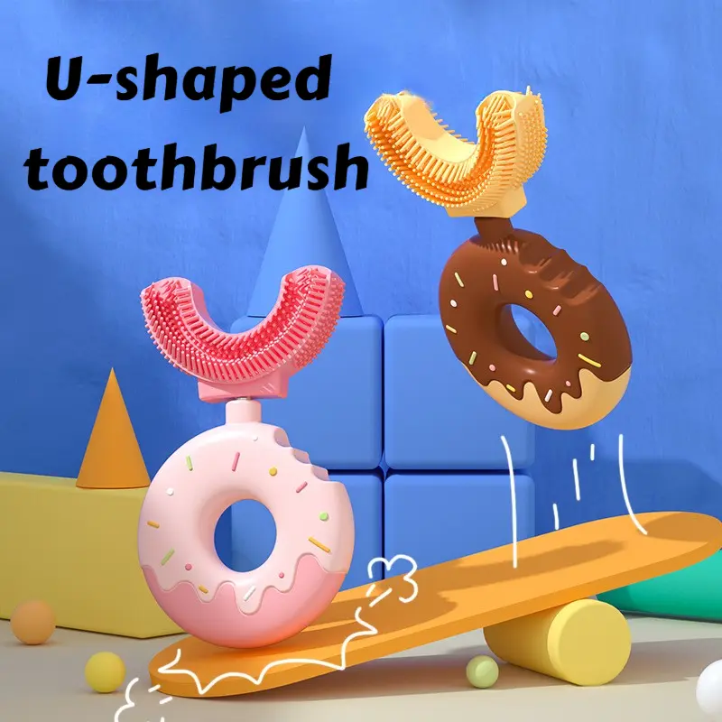 Manual U Shaped Toothbrush for Kids， Soft Food Grade Silicone for Sensitive Gums， 360° Teeth Cleaning Design，Training & Travel Friendly Toddlers' Toothbrush
