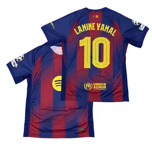 2526 Home Red  Blue No.10 Lamine Yamal Retro Short Sleeve Soccer  Football Jersey LALIGA
