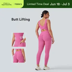 Halara UltraSculpt V Neck Tummy Control Butt Lifting Workout Jumpsuit with Pockets #SwimWeek