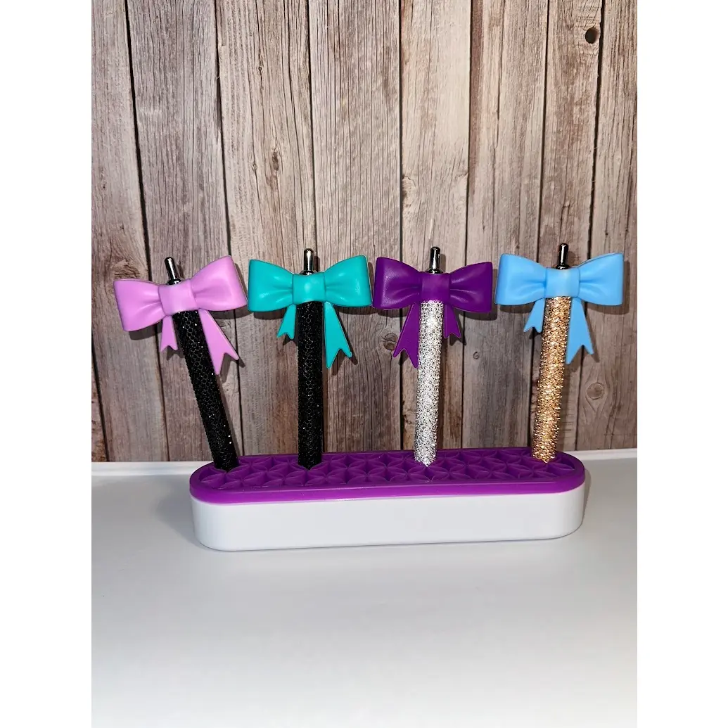 Rhinestone Gel Pen with Big Silicone Bow and Beadable Pens Decorated with Beads and Black Ink Refill