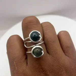 Moss agate adjustable ring