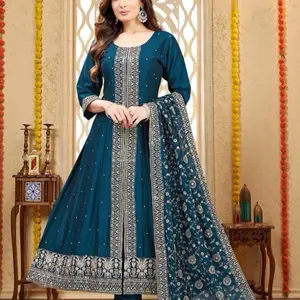 Silk Designer Anarkali Suit for Engagement, Reception, Festivals, and Party Embroidery