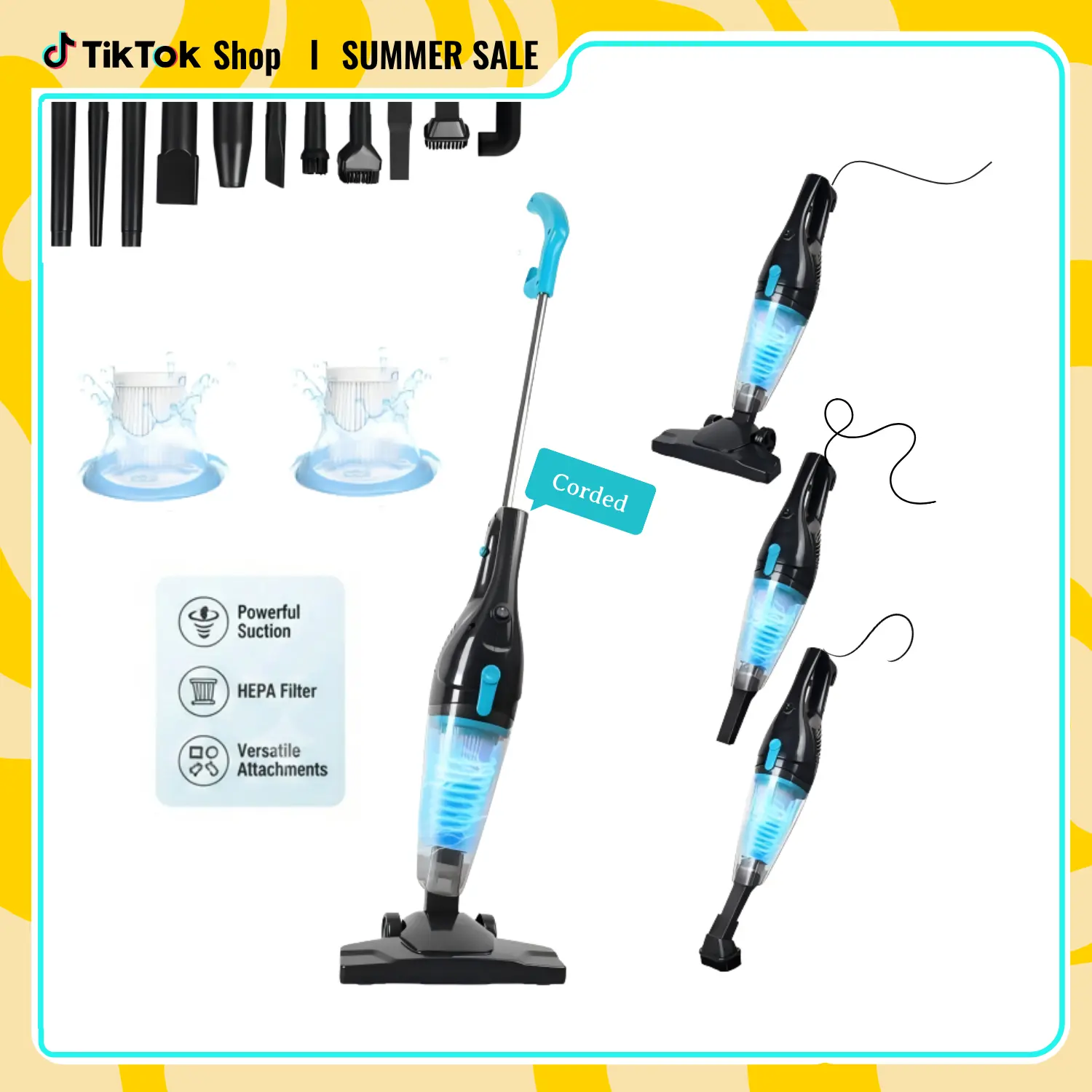 [Summerfinds] INTERCLEANER 1701 Corded Vacuum Cleaner, 400W Motor, 15KPa Powerful Suction, 12-in-1 Lightweight Bagless Stick & Handheld Vacuum for Hardwood Floors, Carpets, Cars, Pet Hair — Ultra Quiet, Christmas Gift Idea,stick cleaner