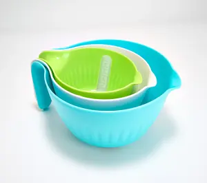 3-Pc Nestable Mixing Bowl And Colander Set Handles