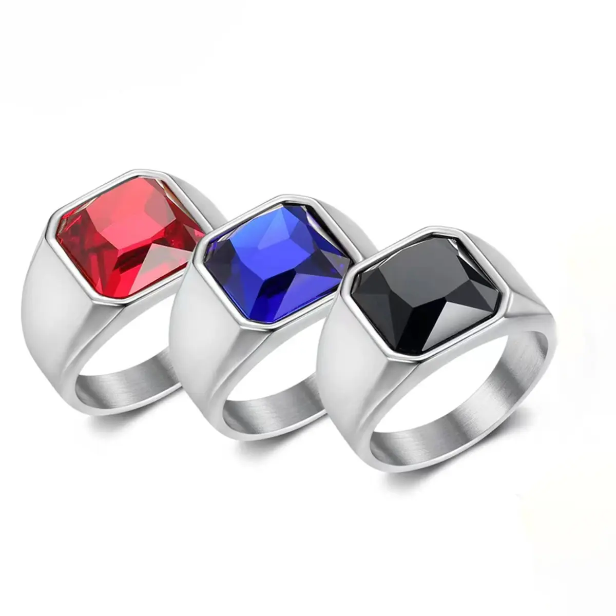 Men's Basic Cuban Shape Artificial Moissanite Ring Band - High-Quality Stainless Steel Business Statement Ring, Stackable Costume Jewelry, Fashion Accessory for Daily Leisure & Banquet, Anniversary Gift, Diamond Alternative