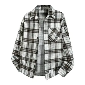 Men's Thick Vintage Plaid Flannel Shacket - Menswear Button-Down Long Sleeve Wool Blend Jacket, 2025 Fall Winter Streetwear Fabric Outdoor Casual Shirt