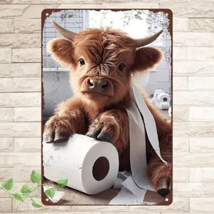 Vintage Highland Cow Aluminum Sign Rustic Wall Art Waterproof Durable Home Decor for Living Room Cafe Bar Office and Holiday Gift Wall Art Decoration