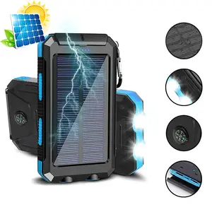 Solar Charger Power Bank 10000mAh Solar Phone Charger, Portable Charger Fast Charger Dual USB Ports Built-in LED Flashlight and Compass, IP65 Waterproof Portable Power Bank for Outdoor Activities