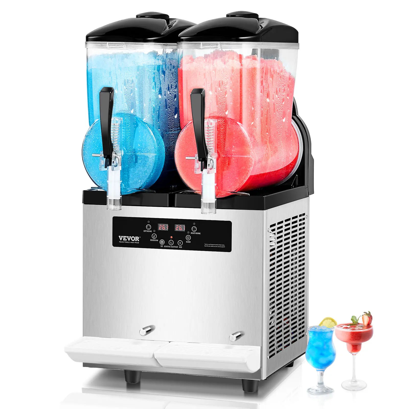 【Summerfinds】VEVOR Commercial Slushy Machine - 12L Each Double Tank Automatic Frozen Drink Maker, 96-Cup Stainless Steel Unit with Digital Display & Drip Tray, for Restaurants & Home Parties, Bars