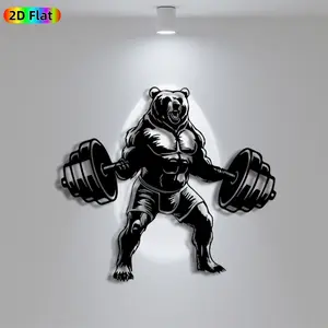 1pc Avant - Garde Bear with Barbell Metal Wall Art, Avant - Garde Bear with Barbell Statue Mural, Iron Craft, Perfect for Living Room, Garden, Zoo Corner Decor, Highquality Engraving, Intricate Craftsmanship, Christmas Decor, Ideal Gift for Trend Seekers