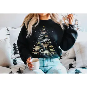 Christmas Dinosaur Sweatshirt Women Dinosaur Sweater Plus Size Dinosaur Crewneck Dino Sweatshirt Dinosaur Christmas Crewneck Dinosaur Gifts Top Classic Cotton Crewneck Sweatshirt And Funny Hoodie Ladies And Womens