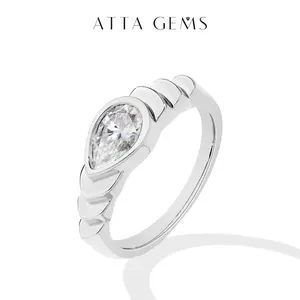 ATTAGEMS Pear Cut 1CT Lab-Created Moissanite Ring for Women Men Unisex 925 Sterling Silver Luxury Daily Wear Engagement Wedding Rings for Gift Fine Jewelry R289