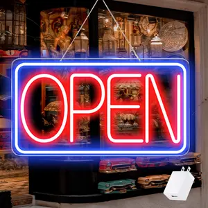 Open Signs for Business 16.5"X 9" Bright LED Neon Open Signs  by USB with Adjustable Bright ,Led Neon Open Sign for Business Storefront Window Shop Store (Blue/Red-Horizontal)